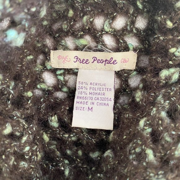 Free People Y2K Crochet Sweater (Sz S/M) Vtg Open Mohair Turtleneck Brown Tunic - Picture 8 of 9